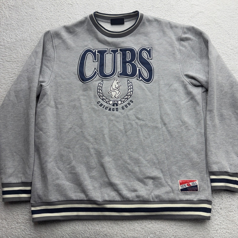 New Era Chicago Cubs Cooperstown Collection Sweatshirt Gray Mens XL MLB Crewneck